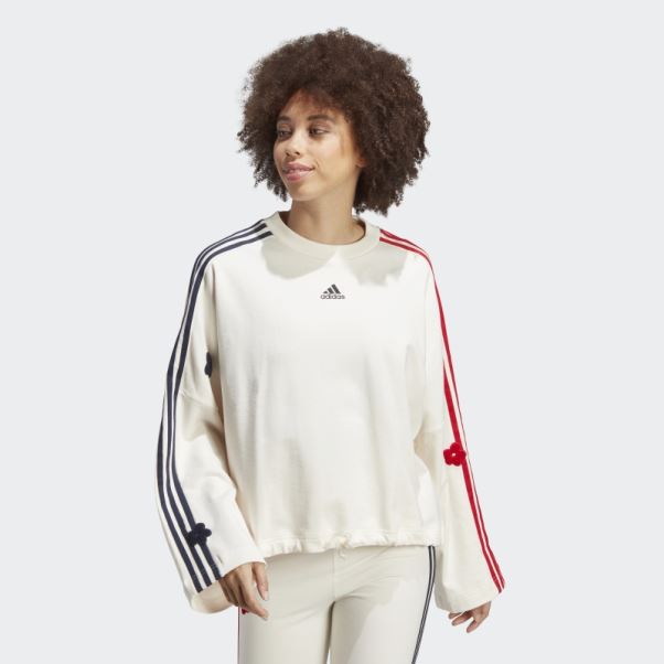Sweat Adidas Blanc à 3 Bandes Avec Empiècements Fleurs En Chenille