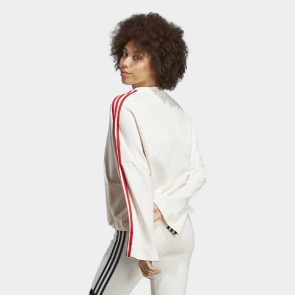 Sweat Adidas Blanc à 3 Bandes Avec Empiècements Fleurs En Chenille