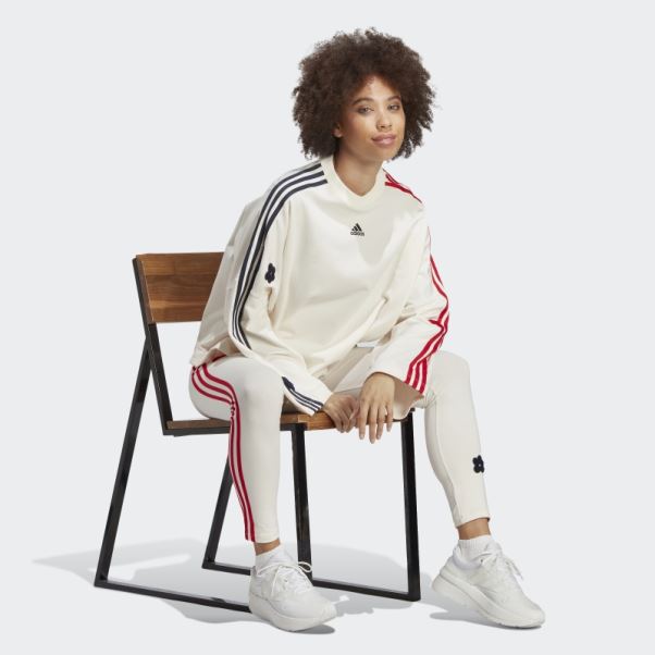 Sweat Adidas Blanc à 3 Bandes Avec Empiècements Fleurs En Chenille