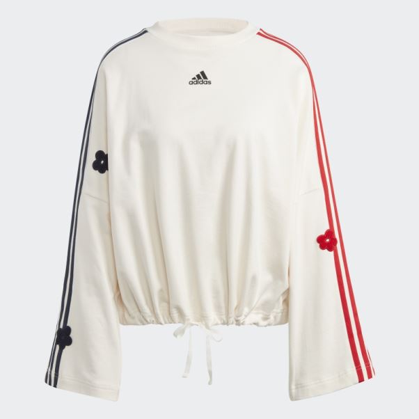 Sweat Adidas Blanc à 3 Bandes Avec Empiècements Fleurs En Chenille