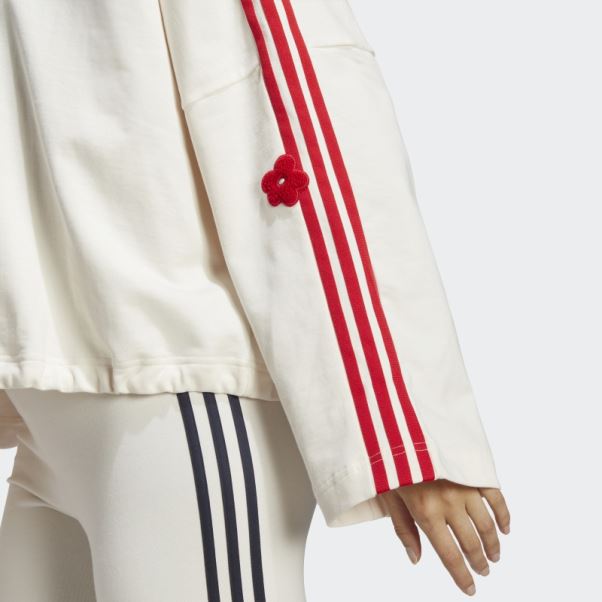 Sweat Adidas Blanc à 3 Bandes Avec Empiècements Fleurs En Chenille