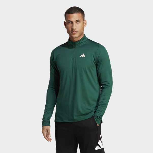 T-shirt Vert Sports Club 1/4-zip Manches Longues Adidas