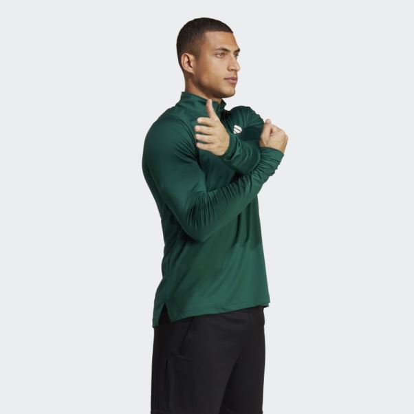T-shirt Vert Sports Club 1/4-zip Manches Longues Adidas