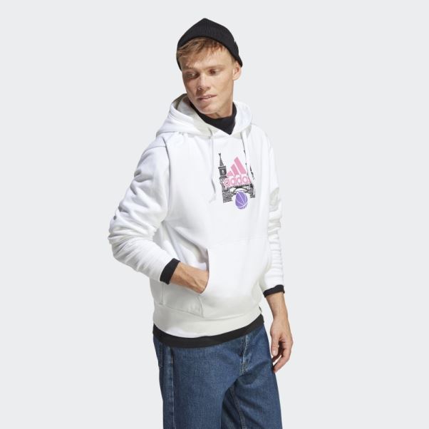 Sweat à Capuche Graphique Adidas Blanc