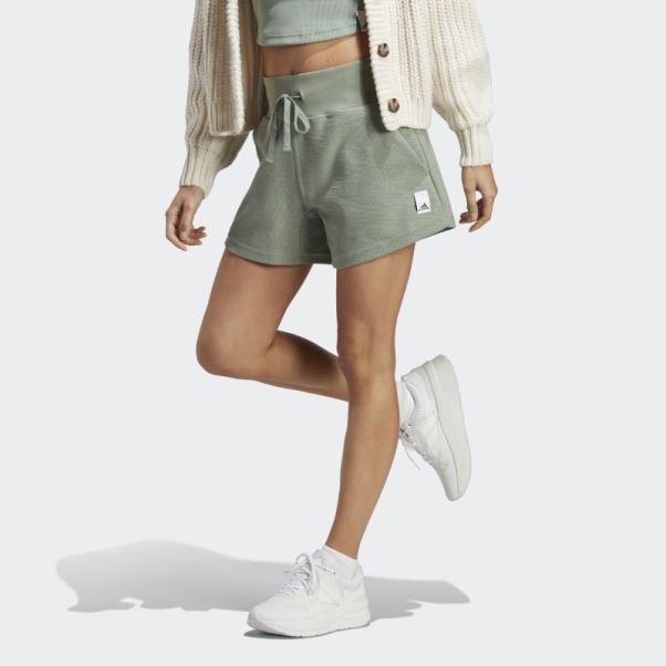 Short Lounge Terry Loop Vert Argent Adidas