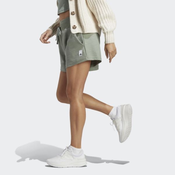 Short Lounge Terry Loop Vert Argent Adidas