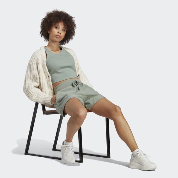 Short Lounge Terry Loop Vert Argent Adidas