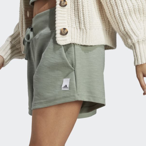 Short Lounge Terry Loop Vert Argent Adidas