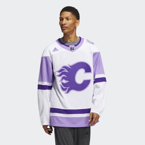 Maillot De Hockey Adidas Flammes Blanc Lutte Contre Le Cancer