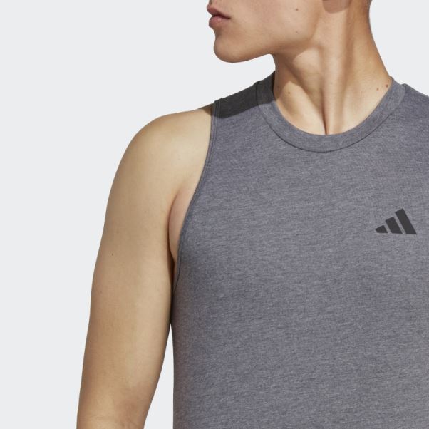 Adidas Train Essentials Feelready Training T-shirt Sans Manches Gris Foncé Chiné