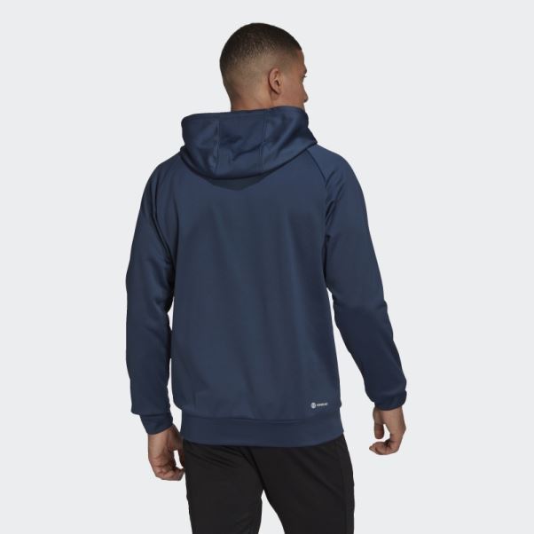 Adidas Aeroready Game And Go Gros Logo Sweat à Capuche Bleu Marine