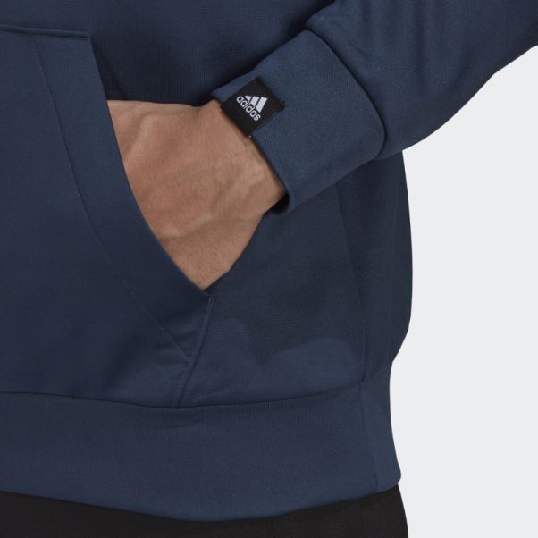 Adidas Aeroready Game And Go Gros Logo Sweat à Capuche Bleu Marine
