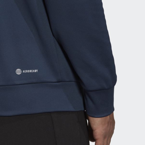 Adidas Aeroready Game And Go Gros Logo Sweat à Capuche Bleu Marine