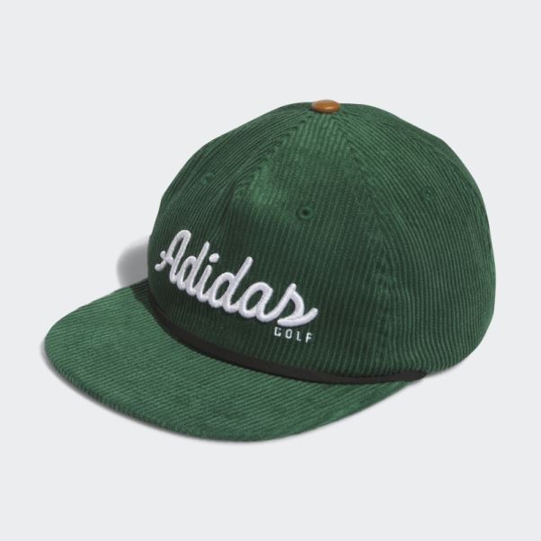 Chapeau En Corde à Cinq Panneaux En Cuir Velours Côtelé Vert Foncé Adidas