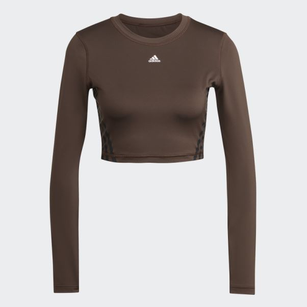 T-shirt Manches Longues à 3 Bandes Trainicons Adidas Marron