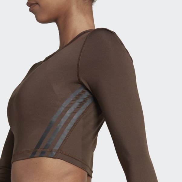 T-shirt Manches Longues à 3 Bandes Trainicons Adidas Marron