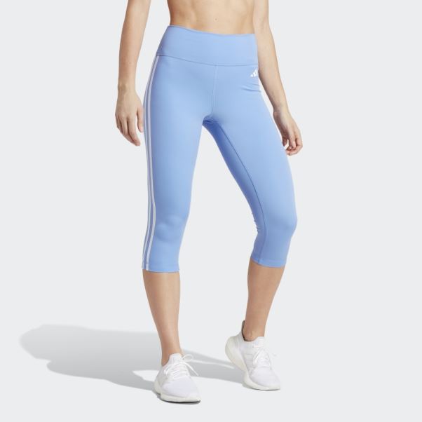 Train Essentials Legging 3/4 Taille Haute 3 Bandes Adidas Bleu