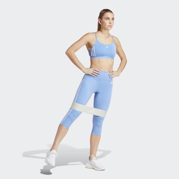 Adidas Train Essentials 3-stripes Legging 3/4 Taille Haute Bleu