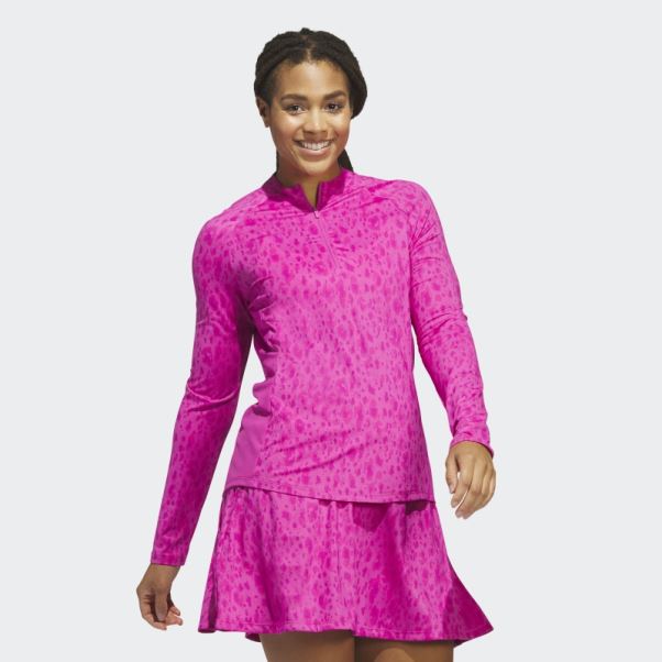 Adidas Fuchsia Ultimate365 Polo De Golf à Col Montant 1/4 Zip Imprimé