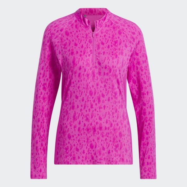 Adidas Fuchsia Ultimate365 Polo De Golf à Col Montant 1/4 Zip Imprimé