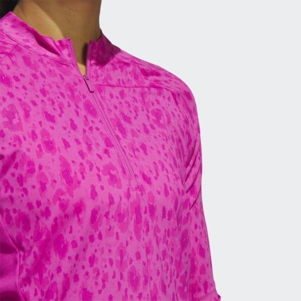 Adidas Fuchsia Ultimate365 Polo De Golf à Col Montant 1/4 Zip Imprimé