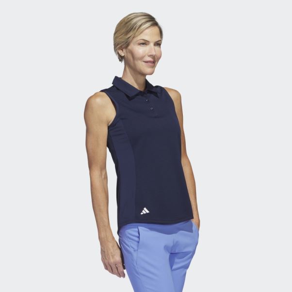 Polo De Golf Sans Manches Texturé Bleu Marine Adidas