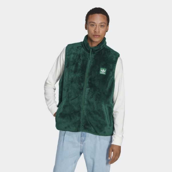 Gilet Réversible Essentials+ Fluffy Fleece Adidas Vert Foncé