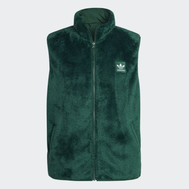 Gilet Réversible Essentials+ Fluffy Fleece Adidas Vert Foncé