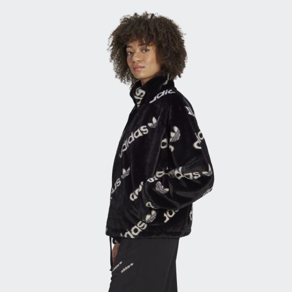Adidas Veste Noire En Fausse Fourrure