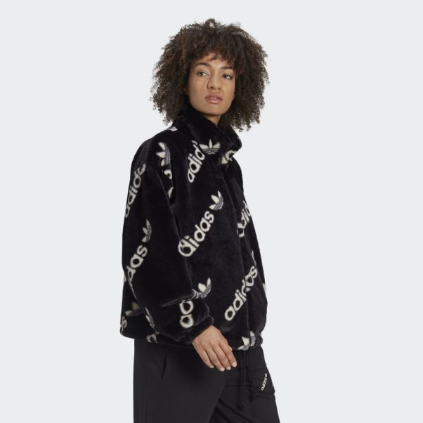 Adidas Veste Noire En Fausse Fourrure