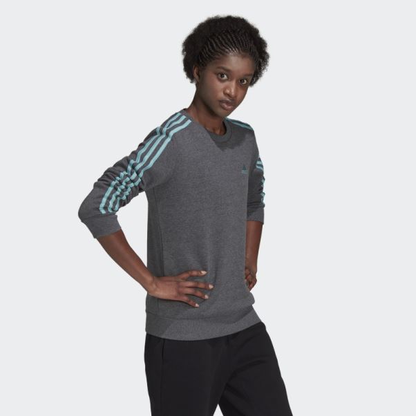 Sweat Polaire Essentials 3 Bandes Adidas Gris Foncé Chiné