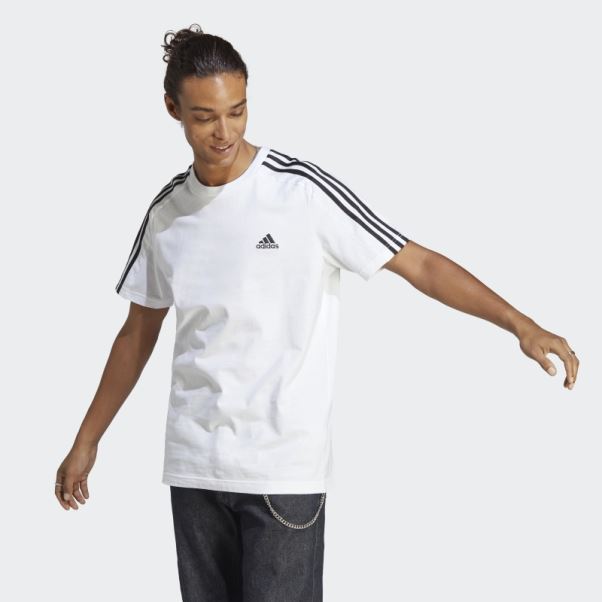 T-shirt Adidas Essentials Jersey Simple Blanc 3 Bandes