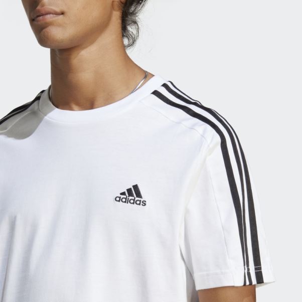 T-shirt Adidas Essentials Jersey Simple Blanc 3 Bandes