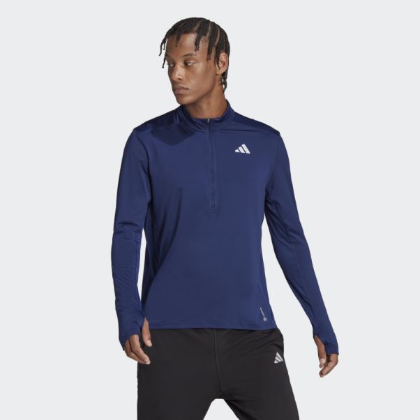 Adidas Possède La Course 1/2 Zip Haut à Manches Longues Bleu Foncé