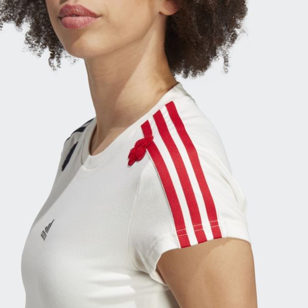 T-shirt Court Blanc à 3 Bandes Avec Patchs De Fleurs En Chenille Adidas