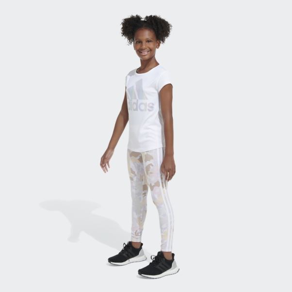 Collants En Coton 7/8 Imprimé Allover Blanc Adidas