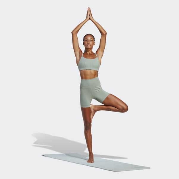Leggings Courts Adidas Yoga Studio Cinq Pouces Vert Argent