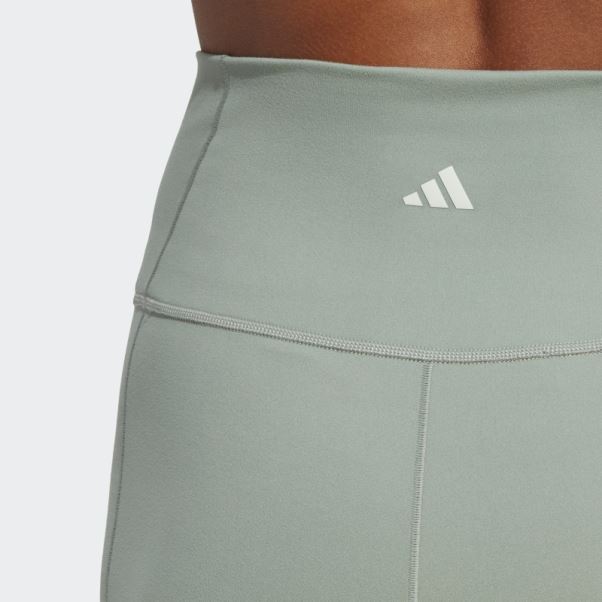 Leggings Courts Cinq Pouces Studio De Yoga Vert Argent Adidas