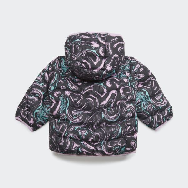 Adidas Doudoune Noire à Capuche Avec Imprimé Allover