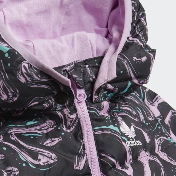 Adidas Doudoune Noire à Capuche Avec Imprimé Allover