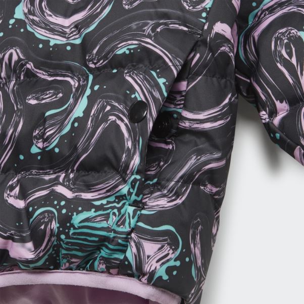Adidas Doudoune Noire à Capuche Avec Imprimé Allover