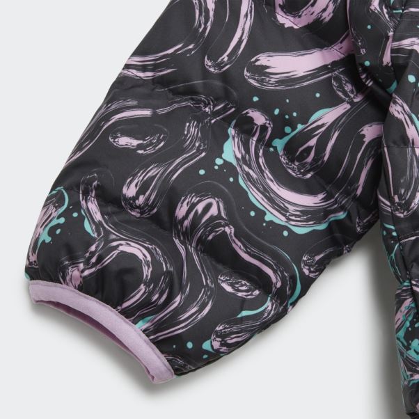 Adidas Doudoune Noire à Capuche Avec Imprimé Allover