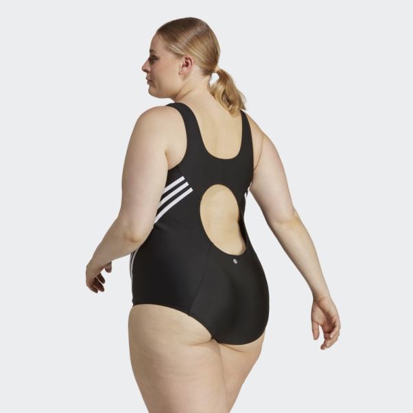 Adidas Maillot De Bain Noir 3 Bandes (grande Taille)