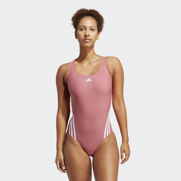 Adidas Maillot De Bain 3 Bandes Rose Mode