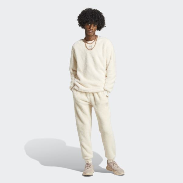 Pantalon De Survêtement Essentials+ Fluffy Fleece Blanc Adidas