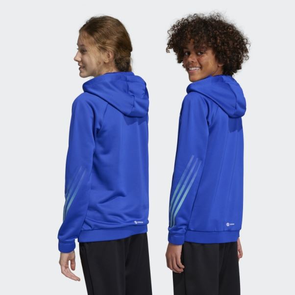 Sweat à Capuche Adidas Train Icones Aeroready 3 Bandes Bleu