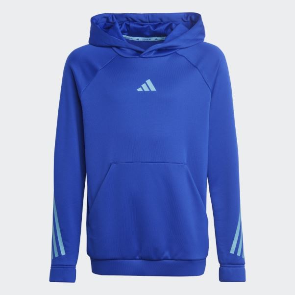 Sweat à Capuche Adidas Train Icones Aeroready 3 Bandes Bleu