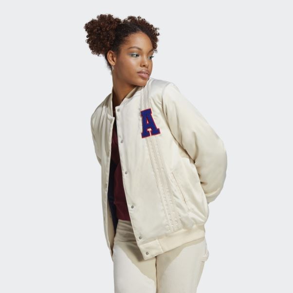 Veste Collégiale En Satin Adidas Blanc