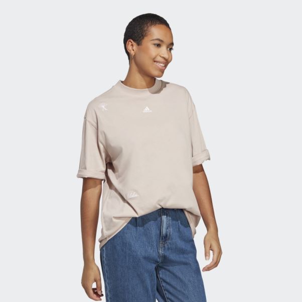 T-shirt Boyfriend Avec Graphismes Inspirés Des Cristaux De Guérison Adidas Taupe