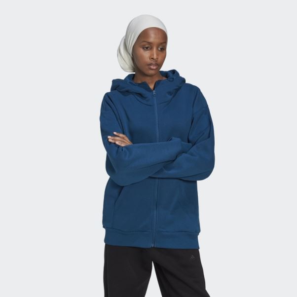 Adidas Studio Lounge Fleece Full-zip Hoodie Marine